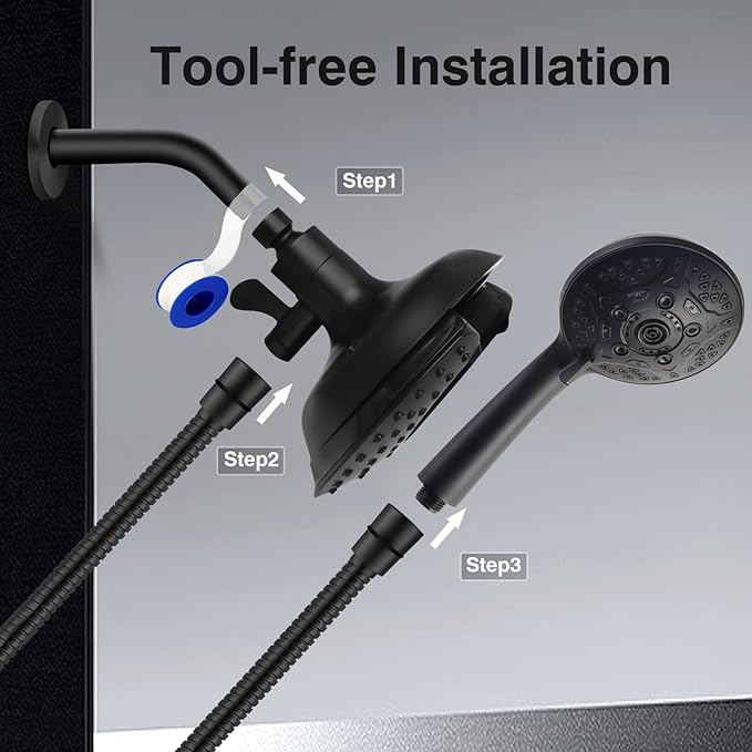 INAVAMZ Shower Heads with Handheld Spray Combo: 7.2" Rain Shower Head & Handheld Shower Head 2-IN-1 Shower Head with 60" Hose (BLACK), Shower Trim Systems