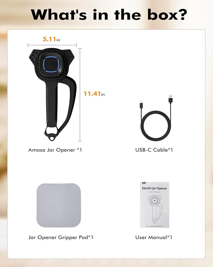 AMOSA Electric Jar Opener with Gripper Pad, Auto-Tighten & Manual Twist Jar Lid Opener, Lid Opener & Bottle Opener for Seniors, Arthritis Sufferers, Weak Hands