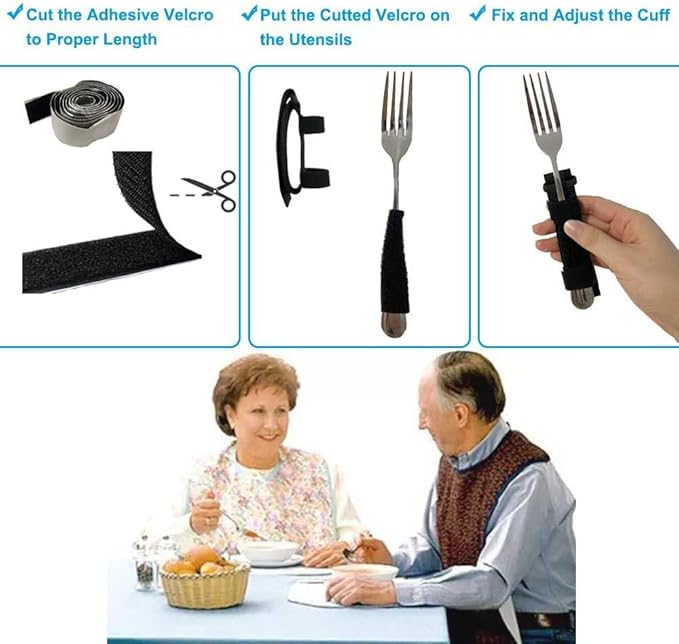 haozaikeji Adaptive Utensil Holder Adjustable Universal Cuff Utensil Cuff Strap Assistive Hand Grip Holder for Tremors Arthritis Parkinson Elderly Disabled Weak Grip