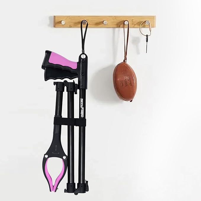 38" & 44" Extra Long Grabber Reacher Tool – 2 Pack Foldable Reacher Grabber Pickup Tools with 360° Rotating Jaw for Seniors, Hard-to-Reach Areas, Ergonomic Grip & Lightweight Design(Pink)