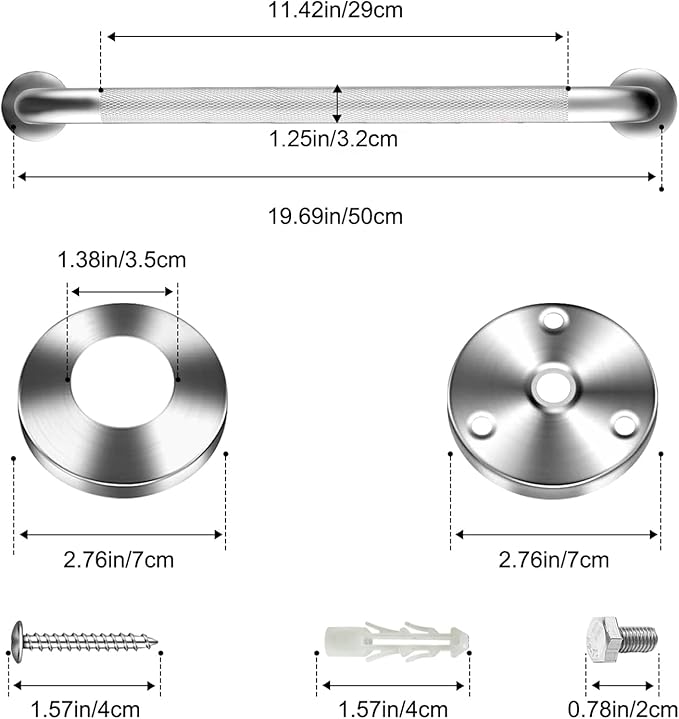 20 Inch Shower Grab Bar, Anti Slip Grab Bar for Bathtubs Showers Toilet, Safety Stainless Steel Shower Handles Hand Rail for Senior, Elderly, Handicap, Pregnant, Children