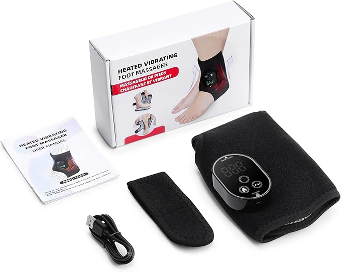 Cordless Ankle Heating Pad with Massage,Rechargeable Ankle Massager for Pain Relief,Portable Neuropathy Foot Massager