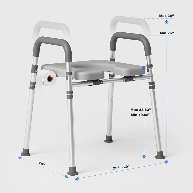 Loyoda Toilet Seat Risers for Seniors, Raised Toilet Seat with Padded Handles & Seat, 400 LBS Raised Toilet Seat with Adjustable Height & Width for Pregnant, Disabled, Handicapped,(Gray)