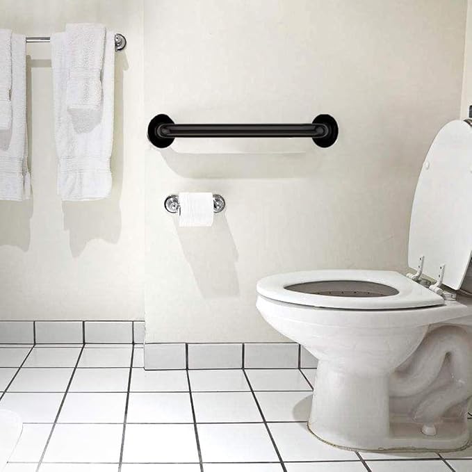 Black Shower Grab Bar 16 Inch - 1.25" Diameter, iMomwee 2 Pack Stainless Steel Bathroom Grab Bar Handle, Bathroom Shower Balance Bar,Safety Hand Rail Support,Handicap Elderly Senior Assist Bath Handle