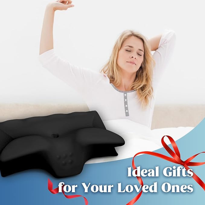 Cervical Pillow for Neck Pain Relief, Cooling Contour Memory Foam Pillows Support Odorless Ergonomic Neck Pillow Adjustable Orthopedic Bed Pillow for Side Back Stomach Sleeper,Black