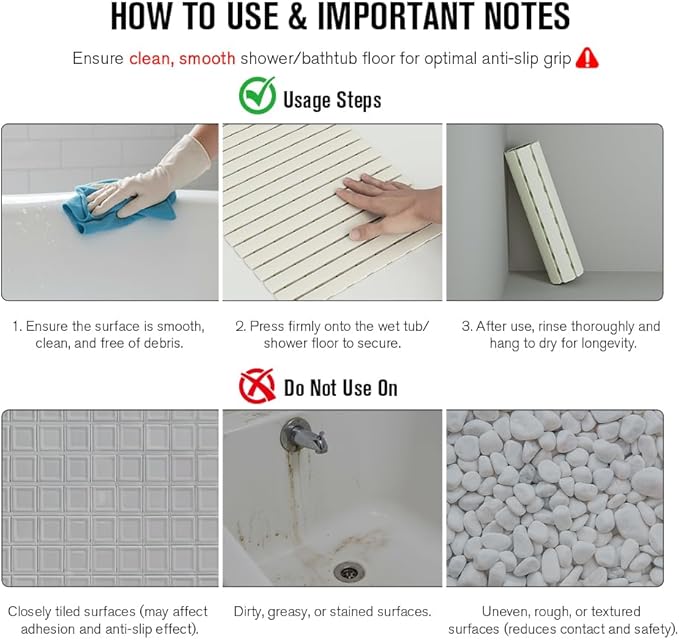 MBOSS Bath Tub Shower Mat Non Slip Bathtub Mats for Bathroom Shower Floor Mat Bath Mats for Shower Tub Anti Slip Shower Mat with Drain Hole and Large Suction Cups (Ivory White, 27.5 X 15.7 Inch)