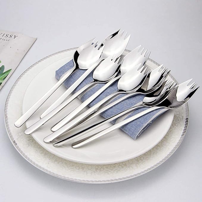 IQCWOOD Sporks Stainless Steel, Salad Forks, 8 Pack 18/10 Stainless Steel Spork, 7.4 Inches Long Handle Dessert Spoons, Ice Cream Spoons Fork Reusable Fruit Appetizer Dessert Forks for Household Use