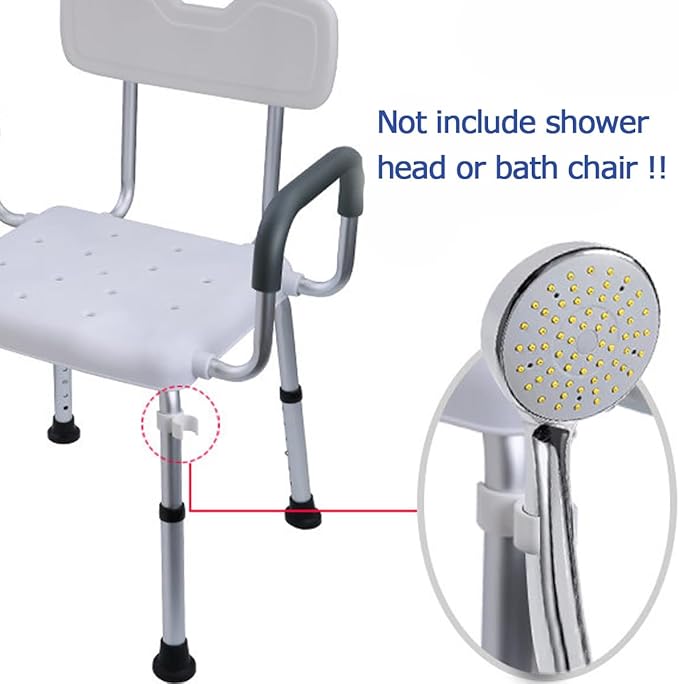 Alloy Shower Holder for Shower Chair, Hands-Free Bathroom Organizer Holder Attachment for Elderly Disabled Senior Safety, Not Include Bath Stool (White)