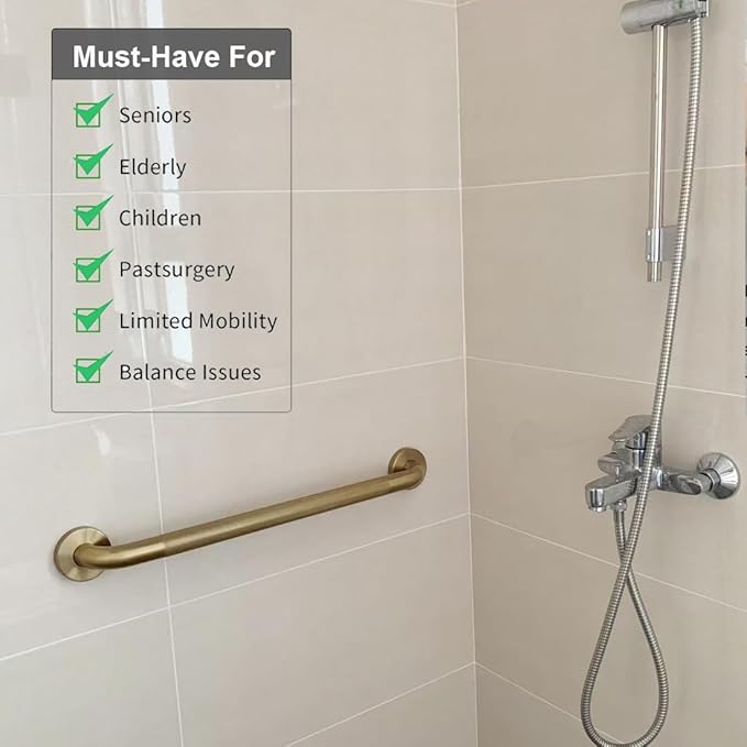 Shower Grab Bar for Bathroom, Anti-Slip Safety Grab Bar for Bathtub Toilet Staircase Stainless Steel Textured Grip Bath Handle Handrail for Elderly (Oil Bronze Gold, 40" L x 1 1/4" D)