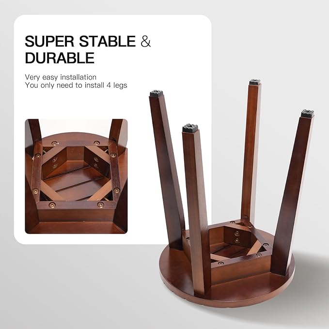 Round 16 Inch Bamboo Waterproof Shower Bathroom Stool Chair, Duty Wooden Bath Corner Shaving Legs Bench Seat (Walnut, XL)
