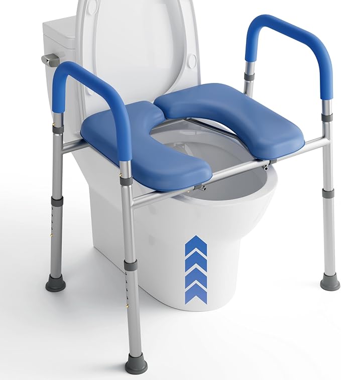 Raised Toilet Seat with Handles for Elderly Toilet Seat Riser for Senior Handicap Toilet Seat Riser with Bars, Adjustable Height Raised Toilet Chair for Elderly and Disabled, 400 Lbs