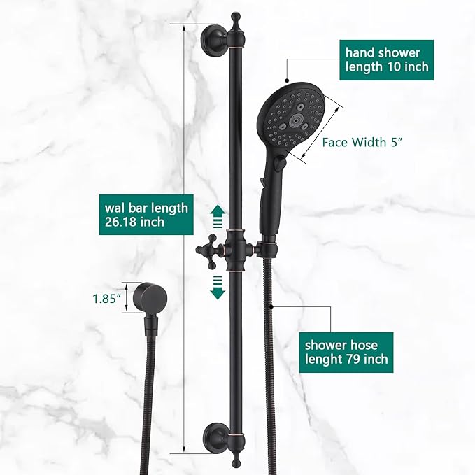 Handheld Shower Head with Slide Bar Combo, 6 Settings Handheld Shower with ON/OFF Pause Switch, Adjustable Height 27.5" Long Slide Bar, Wall Supply Elbow, 6.6ft Shower Hose, Oil Rubbed Bronze
