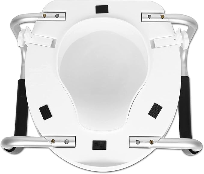 PEPE Mobility Raised Toilet Seat with Handles and Lid for Elderly 4" High, Fits Round and Elongated up to 15" Wide, Commode Seat with Sturdy Brackets, Medical Aid