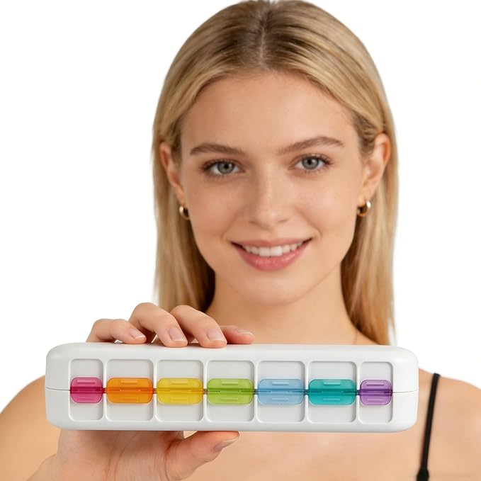 Weekly Pill Organizer 2 Times a Day, Magnetic Foldable AM PM Pill Box with Dual Protection, Large Travel Medication Case for Vitamins, Fish Oils, Supplements (Rainbow Color)