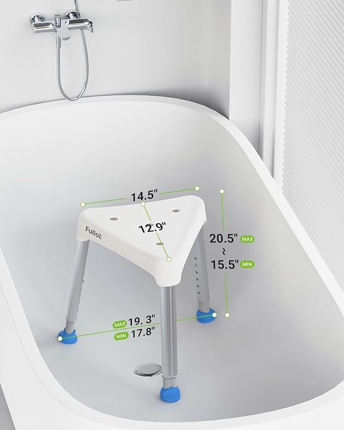 Space-Saving Triangular Shower Chair for Inside Shower, FSA/HSA Eligible 400 lbs Adjustable Shower Stool for Elderly and Disabled, Non-Slip Bathtub Chair with Stable-Bracing, Tool-Free Assembly, White