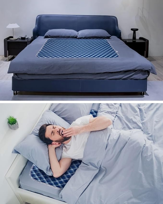 Non-Slip Bed Pads for Incontinence Washable (34" x 36"|4 Pack), Waterproof Bed Pads, Navy Blue Grid, Bed Wetting Pads for Bed, Sofa, Floor, Resuable Underpads for Adults, Seniors, Pet