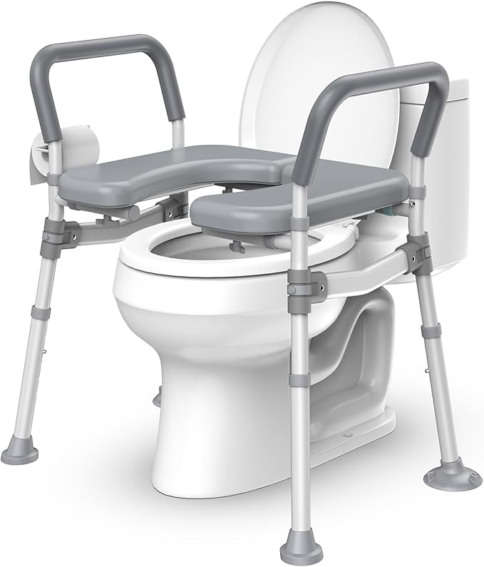 Toilet Seat Riser for Seniors,Heavy Duty Raised Toilet Seat with Handles,Adjustable Width and Height,Elevated Toilet Chair for Elderly,Handicap, Pregnant,Fit Most Toilet,450 LBS