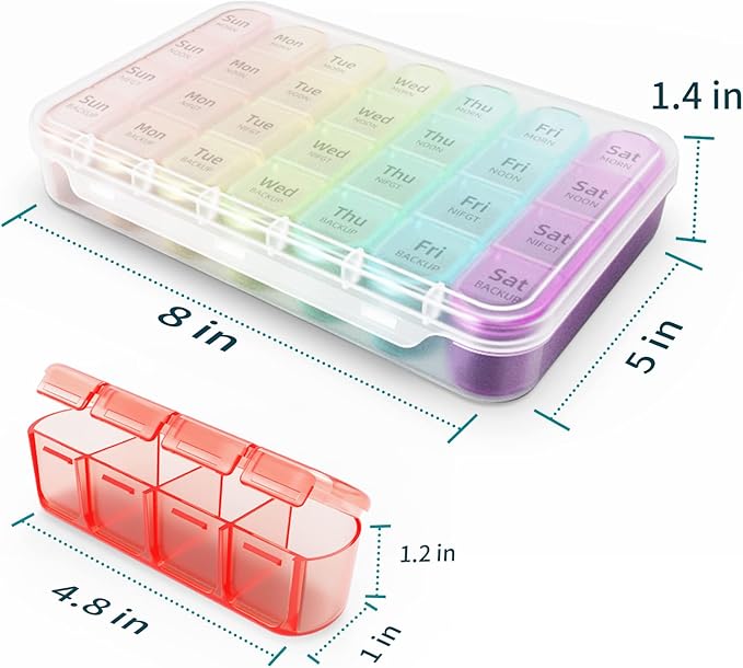 Daviky Weekly Pill Organizer 4 Times a Day, Pill Box 7 Day, Medicine Organizer Portable for Travel with Removable Individual Pill Case Pill Container to Hold Daily Vitamin, Supplement and Medication
