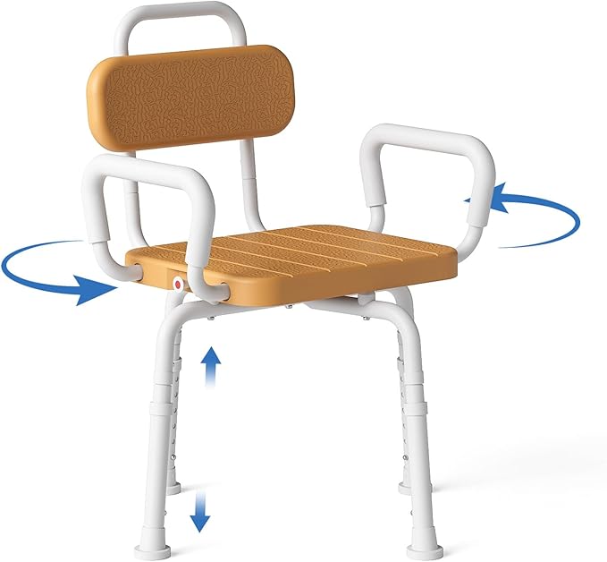 Loyoda 360° Swivel Shower Chair with Removable Arms, Adjustable Height Rotating Shower Stool for Inside Shower for Seniors and Disabled,Swivel Bath Chair for Inside Tub,Brown