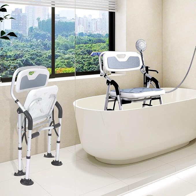 Shower Chair for Inside Shower,Foldable Shower Chair for Elderly and Disabled, Adjustable Height Chairs with Padded Arms and Back for Bathroom,Compact and Comfortable,Regular Standard