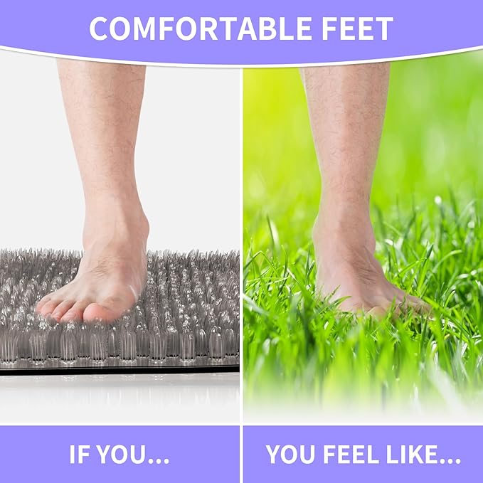 Yolife Shower Foot Scrubber Mat, Anti-Slip Bath Mat with Scrub Bristles, Soft Shower Foot Massager with Strong Suction Cups for Soothe Achy Feet,27.5'' x 15.7''