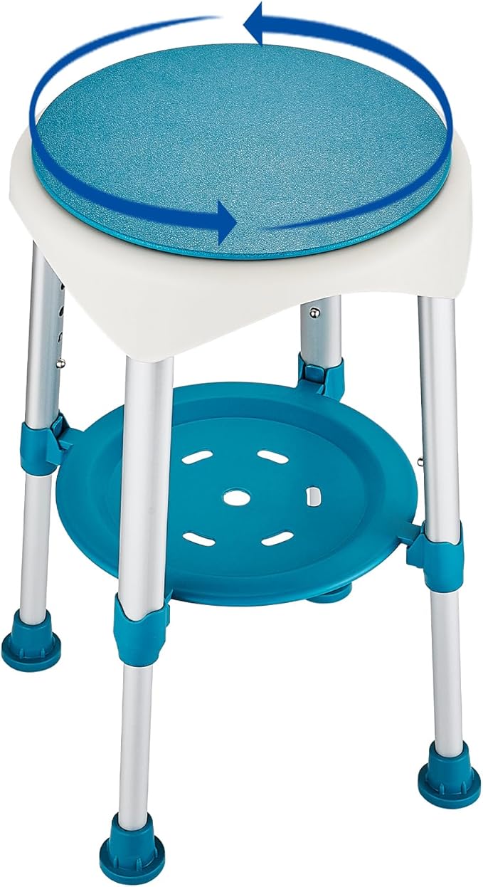 Shower Stool Chair for Inside Shower, Small Corner Plastic Stool for Shower 300 Lb,360° Swivel Bath Shower Seat for Seniors Adults Sitting, Adjustable Bathtub Stool with Storage Tray