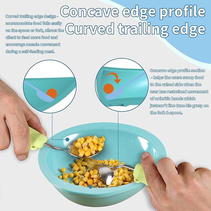 Adaptive Utensils Scoop Compartment Deep Dinnerware with Extra Wall, Spill-proof Divided Plate, Non-slip Adaptive Diner Wares for Elderly (Deep Bowl)