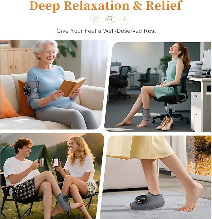 Cordless Foot & Ankle Massager with Heating Pad - 3 Massage & 6 Heat Modes for Pain Relief, Neuropathy, Plantar Fasciitis & Improved Circulation, Rechargeable, Gray