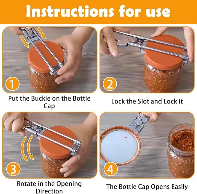 2026 New Kitchen Gadget Accessories, Adjustable Stainless Steel Jar Opener - Easy Grip for Weak Hands, Seniors, Men, Kids, Multifunctional Stainless Steel Can Opener