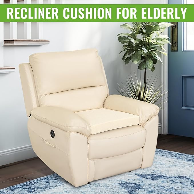 Recliner Cushions for Long Sitting Foam Seat Cushion Soft Tufted Layer for Elderly Seniors, Recliner Chair, Floor Pillow, Office Chair, Car, No Pressure on Thighs, 20X20X3 Inch - Leaves Beige