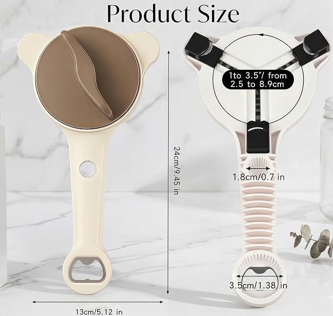 4-in-1 Adjustable Jar Opener for Weak Hands & Seniors — Ergonomic Non-Slip Handle, Multi-Size Lid Remover for Mason Jars, Bottles & Cans (Grey)