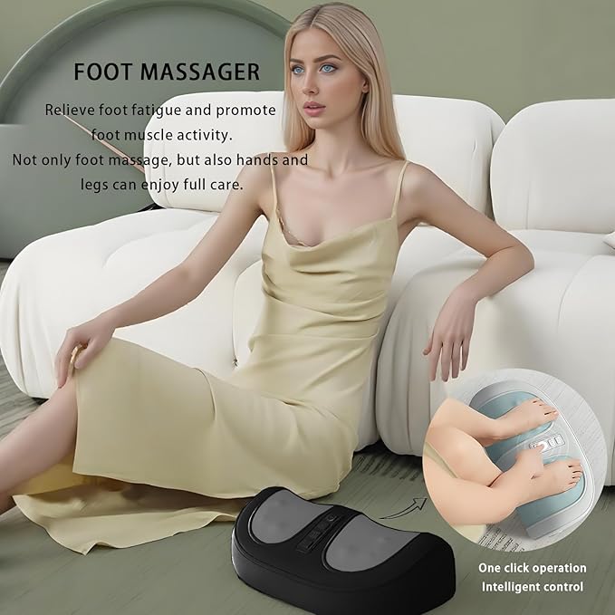 Foot Massager with Heat, with 3 Intensity Levels Shiatsu Kneading,with Massage Roller,Dual-Frequency Red Light 107.6°F Constant Temperature,Ideal for Feet Care and Pain Relief at Home, Office (Green)