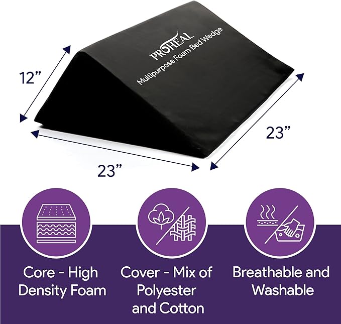 Foam Bed Wedge Pillow, Multipurpose - Perfect for Leg and Back Elevation - Anti Snore, Anti Acid Reflux - Relieves Shoulder Pain - 23" x 23" x 12"