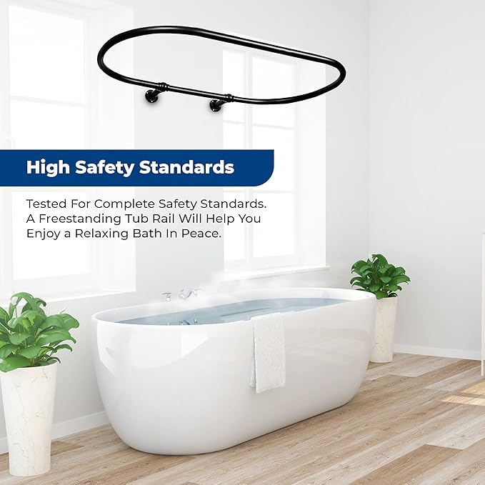 Oval Shower Curtain Rail Rod For Bathroom, Ceiling Mounted for Clawfoot Tub, Large and Heavy Duty Wall Mounted with Adjustable Support - 45 x 25 Inch (Free Curtain Rings) (Black)