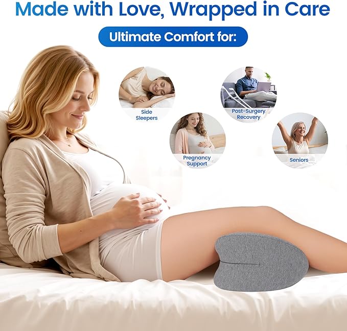 Knee Pillow for Side Sleepers, High-Density Memory Foam Leg Pillow for Side Sleeping, Heart-Shaped Design for Knees, Hips & Spinal Alignment, Grey