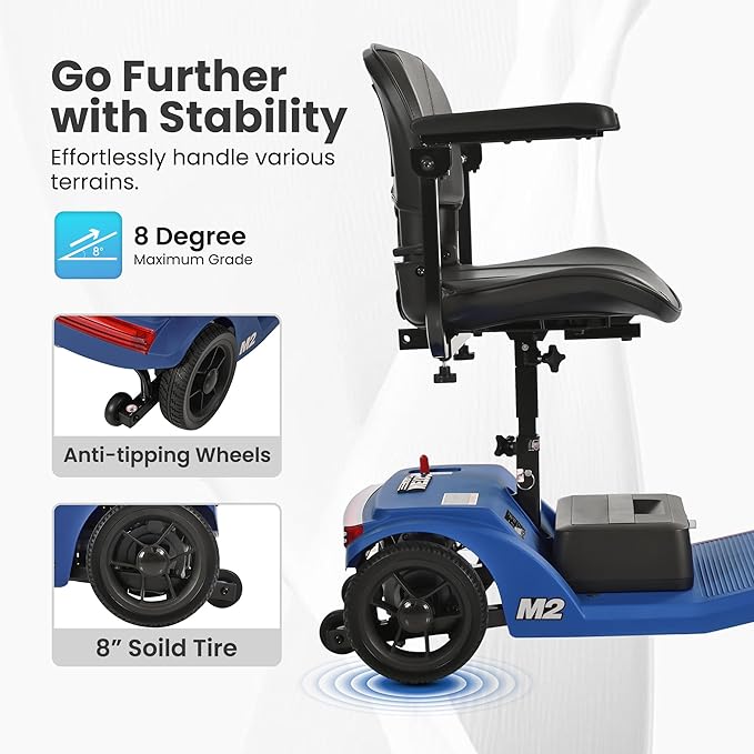Mobility Scooter for Seniors and Adults M2 Blue,USB Port for 20 Miles Long Range Foldable Electric Scooter,260W Motor,330 LBS Heavy Duty Capacity,Portable and Lightweight for Travel