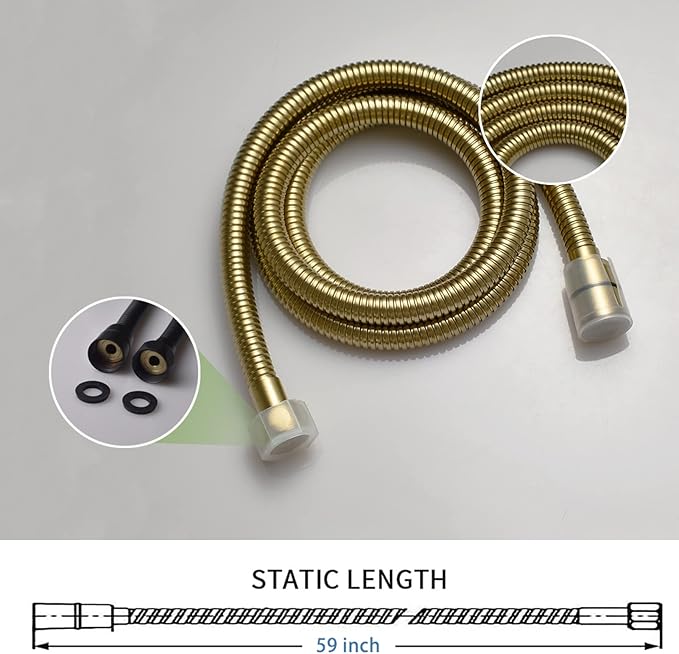 Brushed Gold Shower Head 2 in 1 Function High Pressure 7 inch Hand Held Shower Head Dual Modes High Flow Shower Wand with 59 inch Hose and Shower Bracket