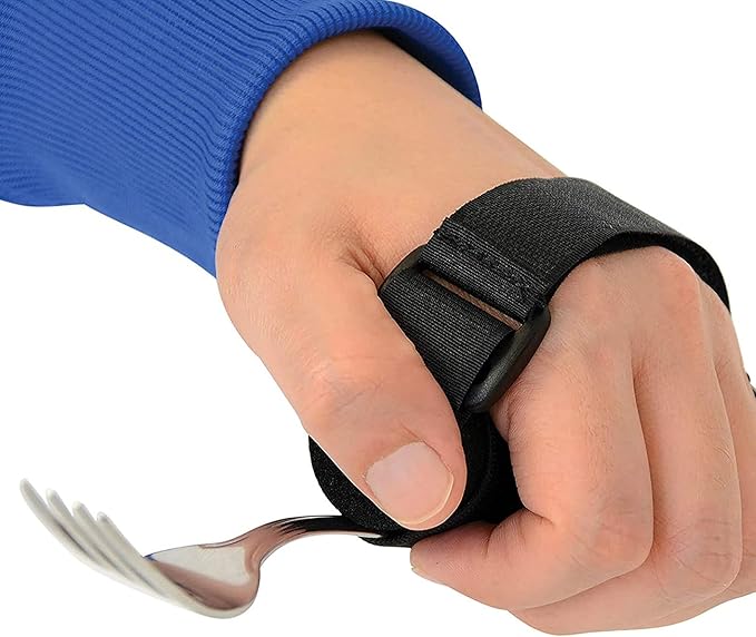 Universal Cuff Utensil Holder Strap Elderly Hand Strap for Holding Holds Utensils Writing Aids Parkinson Arthritis Tremors Patient Eating Assistance (Black)