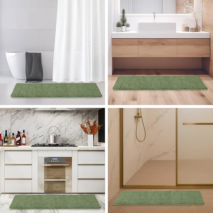 Bathroom Runner Rug 47 x 17 Inch – Long Bath Mat | Absorbent and Washable Thick Chenille Bath Rug Non-Slip Runner Rug for Bathroom, Shower, Sink(Loden Green)