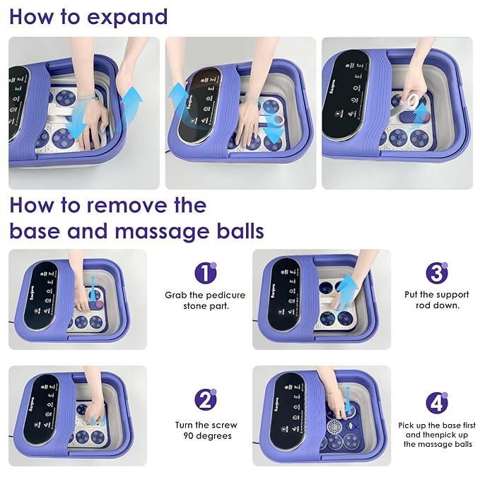 Ranjova Foot Spa Electric Rotary Massage, Collapsible Foot Bath with Heat, Bubble Jets,Temp Control, and 24 Motorized Shiatsu Massage Balls, Pedicure Foot Spa for Feet Relaxation (Blue)