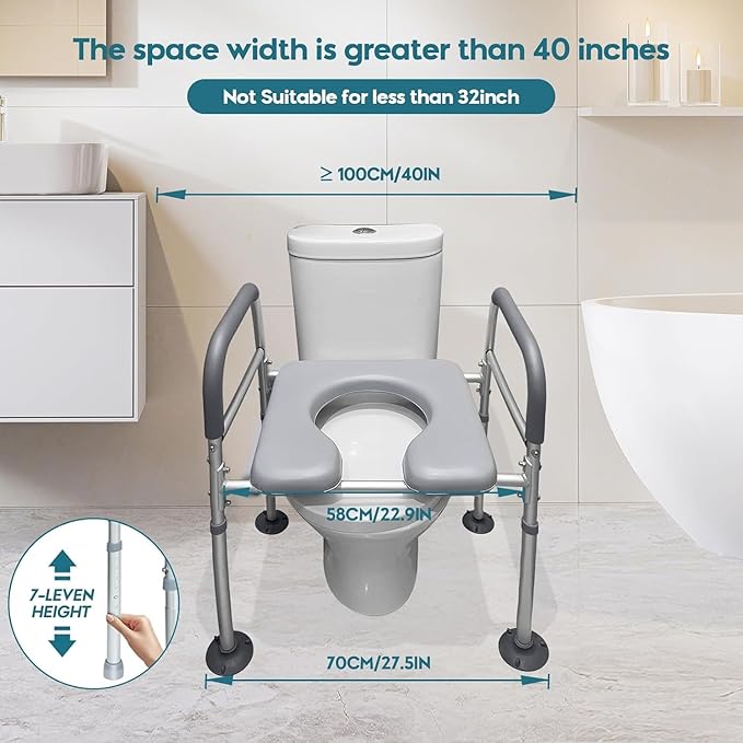 Eosprim Toilet Seat Risers for Seniors Elongated, Raised Toilet Seat with Handles, Toilet Safety Frames & Rails for Elderly and Handicap, Elevated Shower Commode Chair with Arms, Toilet Lift Grab Bar