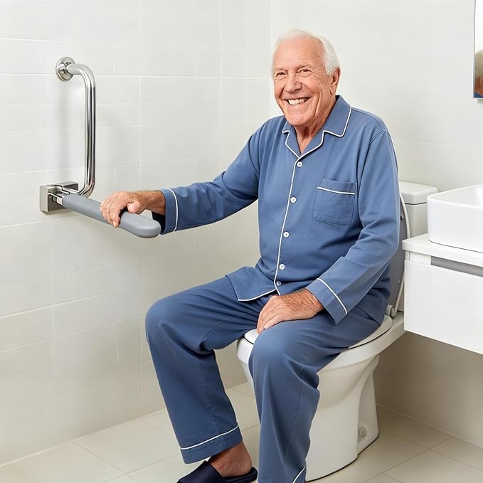 Ceardear Flip Up Toilet Grab Bar for Elderly - 300lb Heavy Duty Stainless Steel Bathroom Safety Rail - 3 Inch Wide Armrest, Foldable Wall Mounted Design for Seniors & Handicap