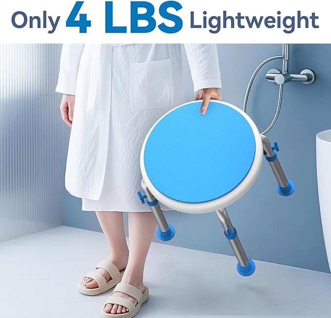Loyoda FSA/HSA Eligible Swivel Shower Stool with Reinforced Crossing Bar, Height Adjustable Round Shower Chair for Inside Shower, Tool Free Assembly Shower Seats for Adults, 350lbs