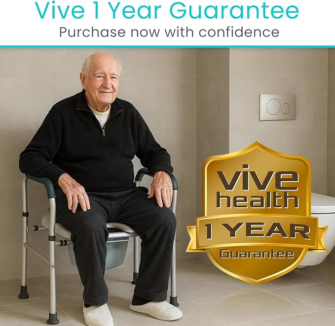 Vive Toilet Seat Riser for Seniors with Handles - Height Adjustable Raised Toilet, Safety Frame for Adults, Commode Chair, Padded Seat, Supportive Armrests (Gray)