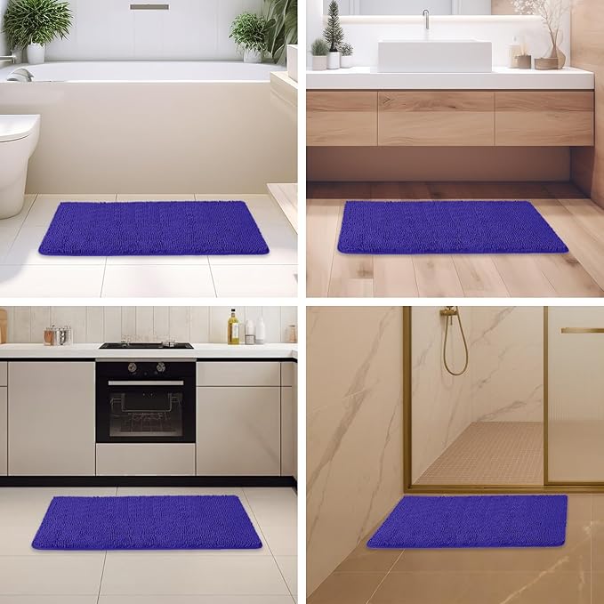 Royal Blue Bathroom Rugs – Absorbent and Washable Bath Mat, Non-Slip, Thick Soft Chenille Bath Rugs for Bathroom Floor, Shower, Sink - 24" x 36"