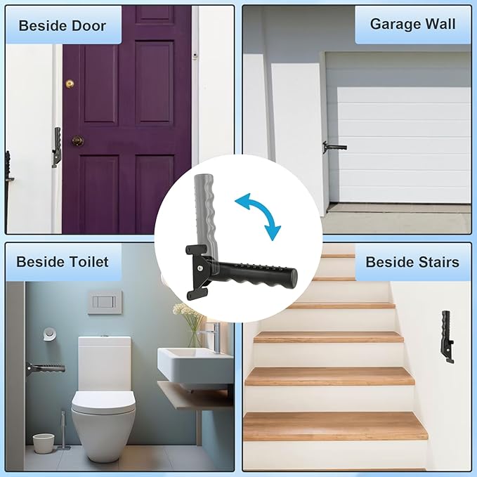 Flip Up Grab Bar for Doorway/Stairs Safety Assist Handles for Elderly Non-Slip Grip Bar Great for Seniors, Elderly, Disabled, Handicap and Injured People - Suitable for Solid Wall (Black)