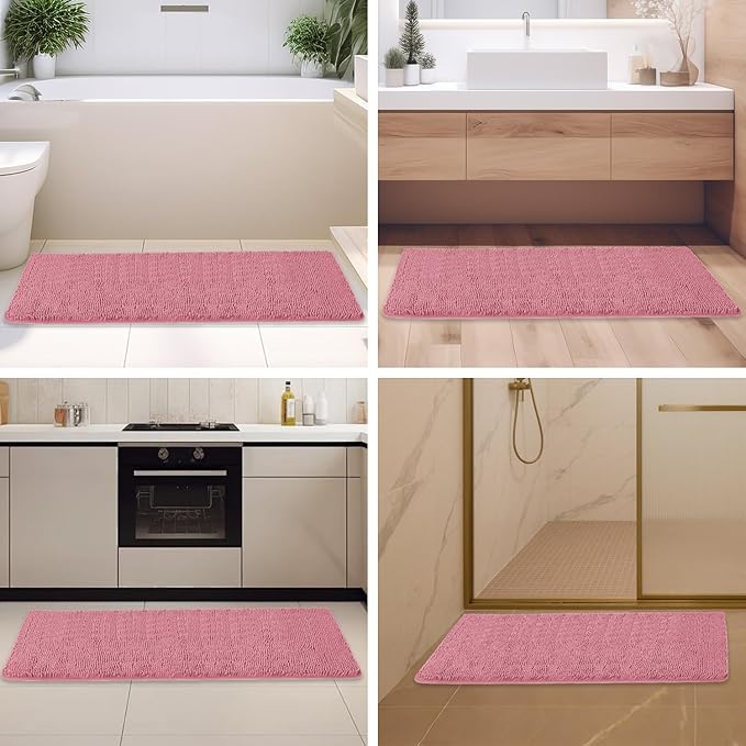Dusty Rose Bathroom Rugs – Absorbent and Washable Bath Mat, Non-Slip, Thick Soft Chenille Bath Rugs for Bathroom Floor, Shower, Sink - 26" x 44"