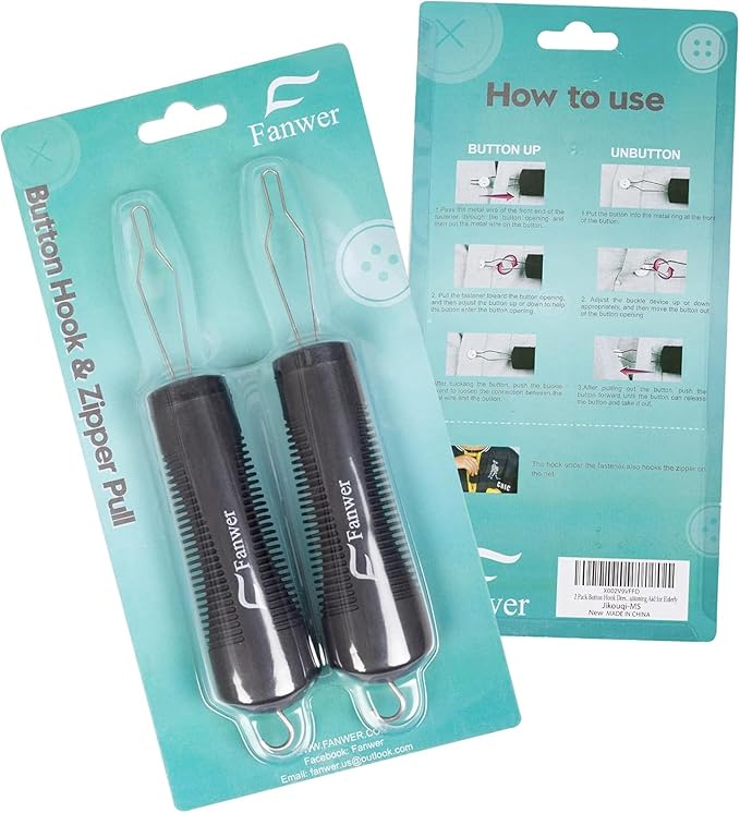 Fanwer 2 Pack Button Hook and Zipper Pull Helper, Button Assist Tool, Button Hook Dressing Aid Tool for Easy Button, One Handed Gadgets Adaptive Equipment, Gifts for Seniors, Arthritis, Weak Hands