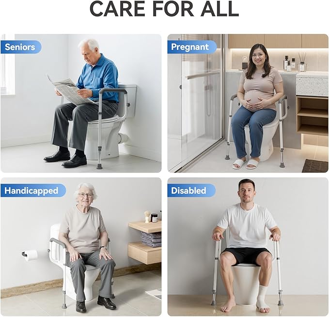 Loyoda Heavy-Duty Steel Toilet Safety Rail - Securely Bolts to Toilet Seat Holes, Adjustable Height & Width, Non-Slip Feet & Soft Foam Grip, Supports 350 lbs for Elderly & Mobility Assistance