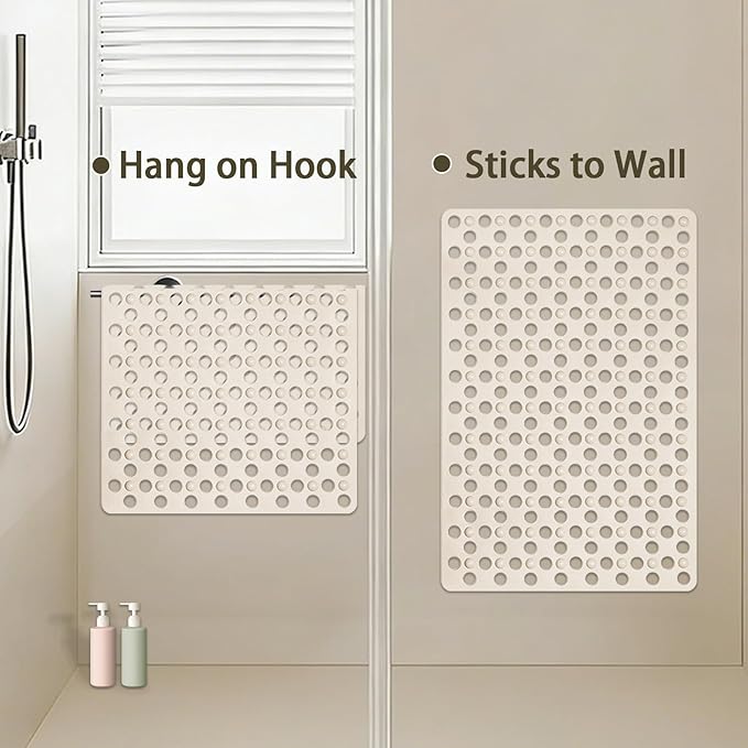 Tiamo Non Slip Large Shower Mats for Inside Shower 20.87" x 33.86",TPE Bath Mat for Outside Shower,Extra Large Bathtub Mat with Suction Cups and Big Drain Holes,Apricot